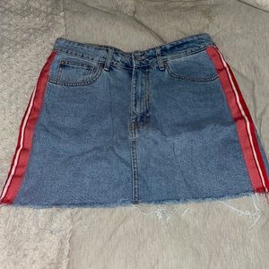 Zara denim mini skirt with red and white stripe.